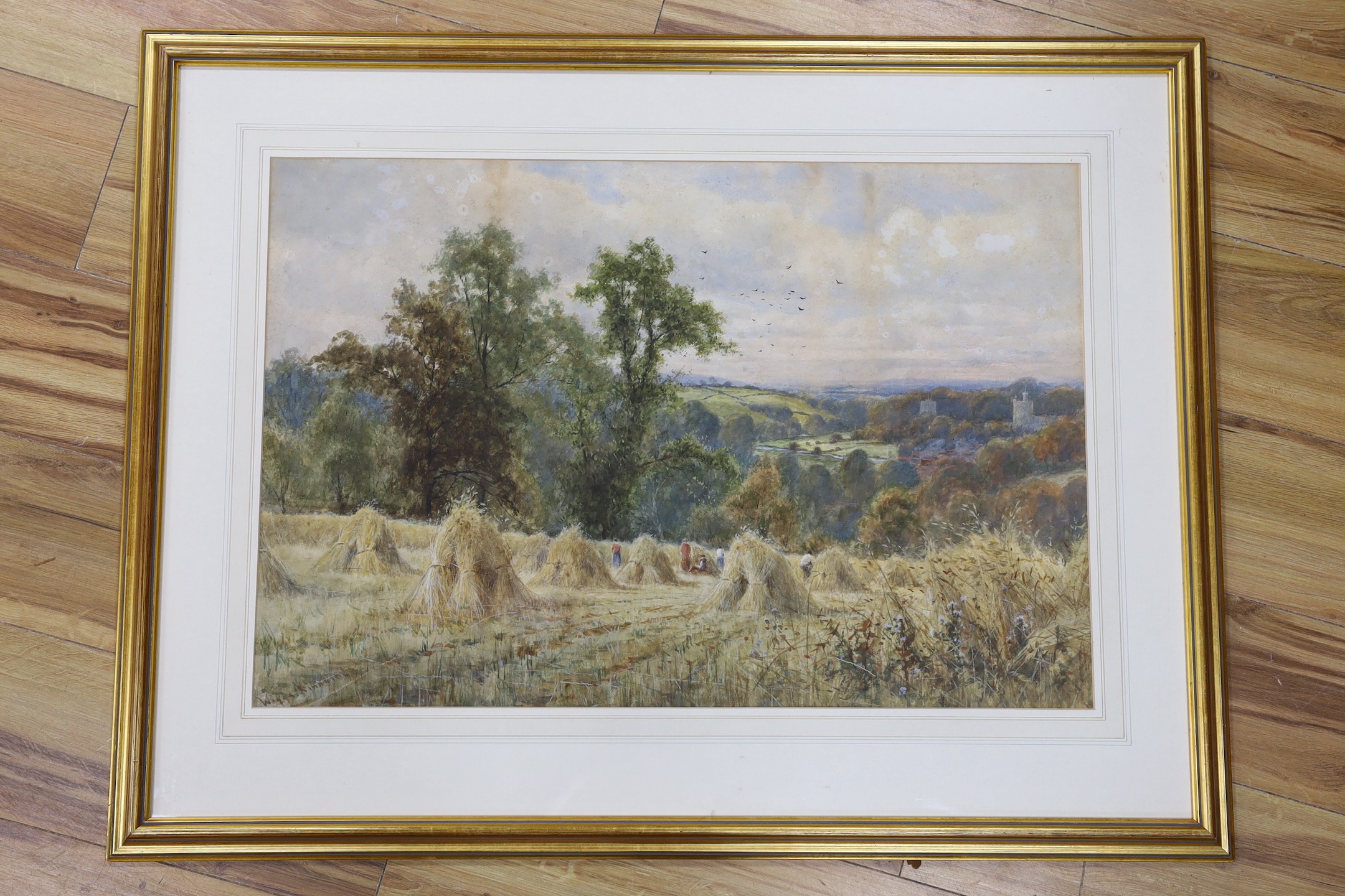 F. Wiggs Kinnaird (1875-1915), watercolour, Harvest field, signed, 49 x 73 cm.